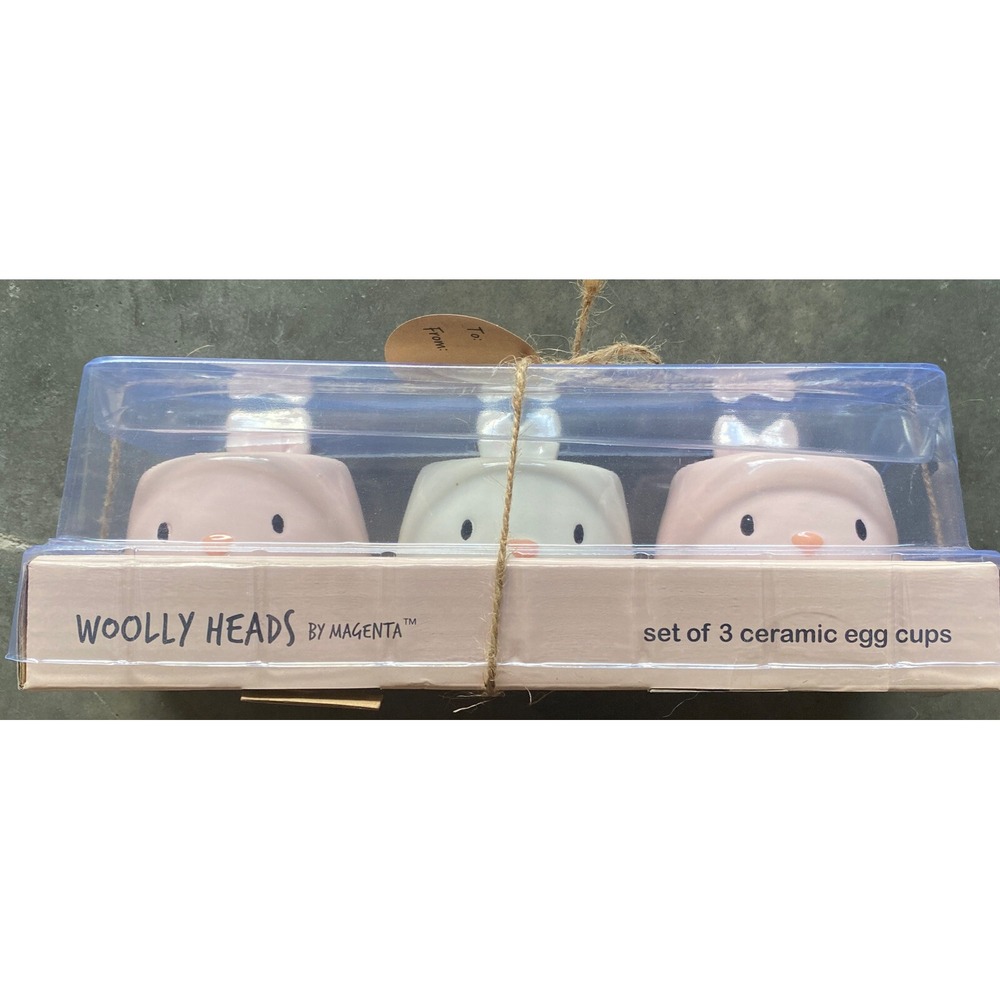 Woolly Heads By Magenta‎ Set Of 3 Ceramic Egg Cups. Pink And White.